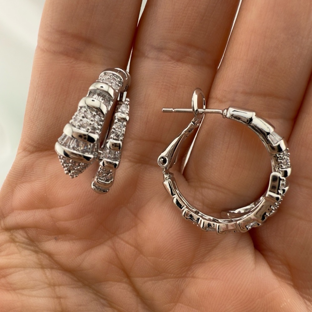 Classic Serpent Serpentine Elegant Silver Hoop Earrings View 6